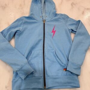 Aviator Nation Light Blue Hoodie with Pink Lightning Bolt